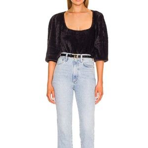 Free People Black Moonbeam Square Neck Sweater Furry Pullover XS